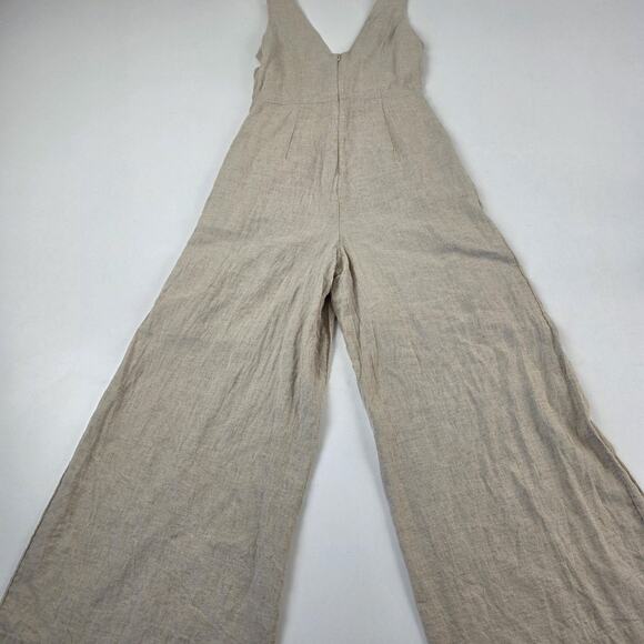 Maeve Anthropologie Jumpsuit Womens 0 Beige Linen Wide Leg V Neck Tie Waist - Picture 11 of 16
